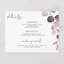 Informações Cartão de Detalhes de Casamento Floral Garden Roxo