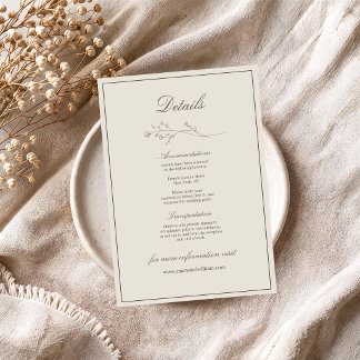 Informações Cartão de Detalhes de Casamento Floral Minimalista