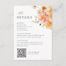 Informações Cartão de Detalhes de Casamento Floral Peach & Blu