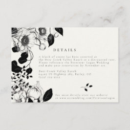 Informações Cartão de Detalhes de Casamento Floral Preto