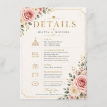 Cartão de Detalhes de Casamento Floral Rosa Corado