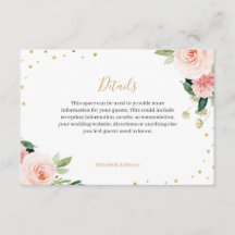 Cartão de detalhes de casamento floral rosa dourad