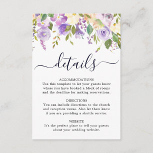 Informações Cartão de Detalhes de Casamento Floral Rosa Roxo R