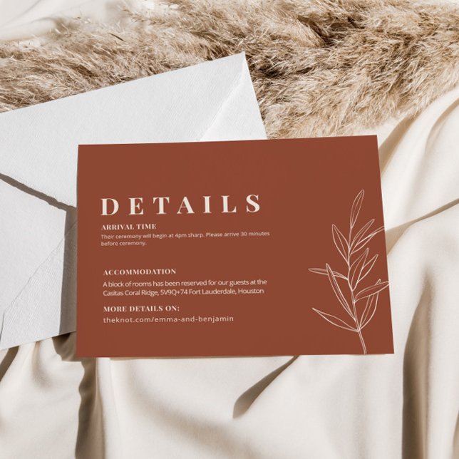 Informações Cartão de Detalhes de Casamento Floral Terracota (Criador carregado)