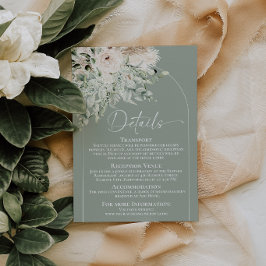 Informações Cartão de Detalhes de Casamento Floral Verde Sage