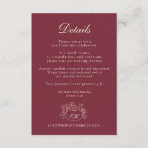 Informações Cartão de Detalhes de Casamento Formal com Abóbora