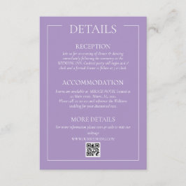 Informações Cartão de Detalhes de Casamento Formal Violeta