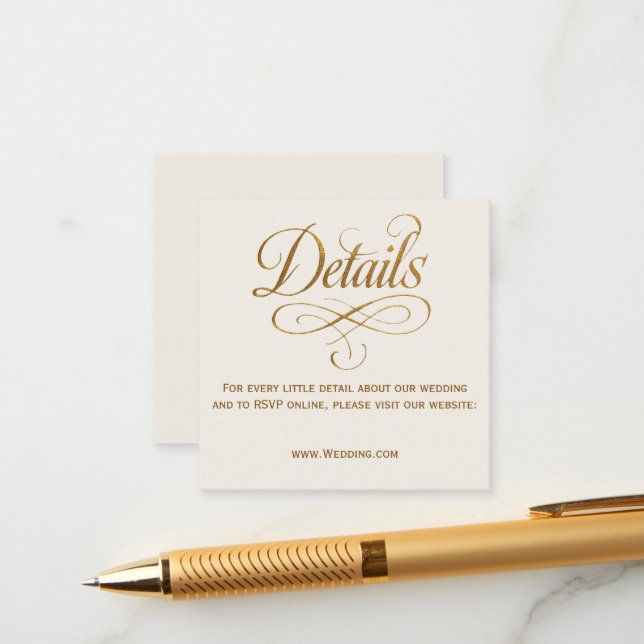 Informações Cartão de Detalhes de Casamento Gold & Ivory QR (Frente/Verso In Situ)