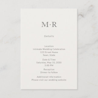 Informações Cartão de Detalhes de Casamento Íntimo Minimalista
