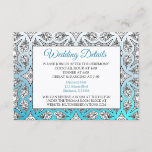Informações Cartão de Detalhes de Casamento Mandala Azul Água