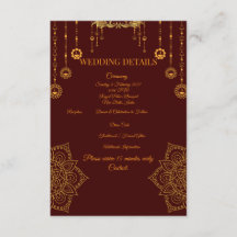 Cartão de Detalhes de Casamento Marrom e Dourado E