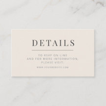 Cartão de Detalhes de Casamento Minimalista Bege S