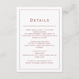 Informações Cartão de Detalhes de Casamento Minimalista em Ros
