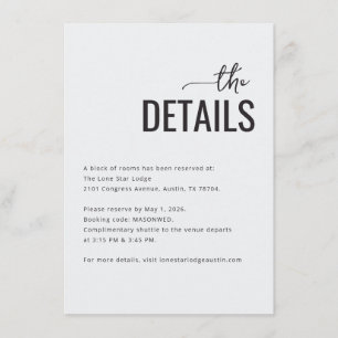 Informações Cartão de Detalhes de Casamento Minimalista em Ton