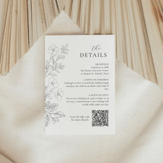 Informações Cartão de Detalhes de Casamento Minimalista Floral