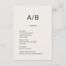 Cartão de Detalhes de Casamento Minimalista na Câm