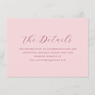 Informações Cartão de Detalhes de Casamento Minimalista Rosa E