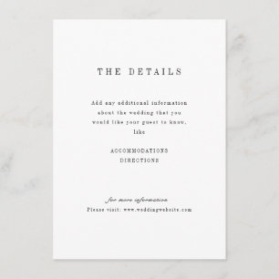 Informações Cartão de detalhes de casamento minimalista sofist