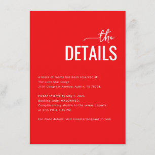 Informações Cartão de Detalhes de Casamento Minimalista Vermel