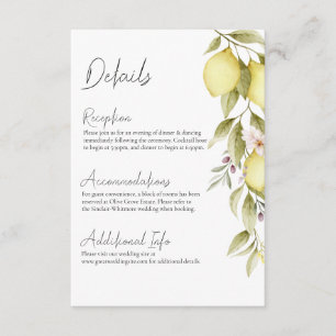 Informações Cartão de Detalhes de Casamento no Pomar de Olivei