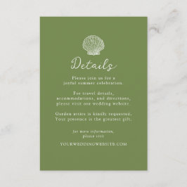 Informações Cartão de Detalhes de Casamento Olive Green Seashe