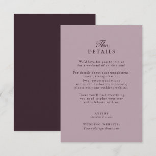 Informações Cartão de Detalhes de Casamento Plum Noir Estate
