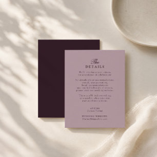 Informações Cartão de Detalhes de Casamento Plum Noir Estate