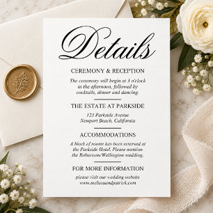 Informações Cartão de Detalhes de Casamento Preto e Branco Ele