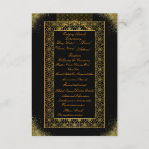 Informações Cartão de Detalhes de Casamento Preto e Dourado   