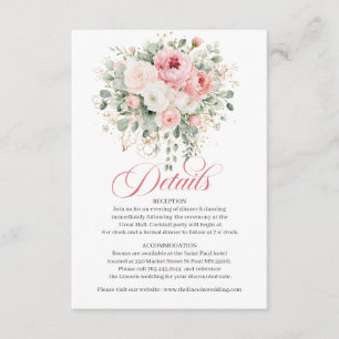 Informações Cartão de Detalhes de Casamento Rosas Bege Elegant