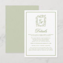 Cartão de Detalhes de Casamento Sage Green Crest G