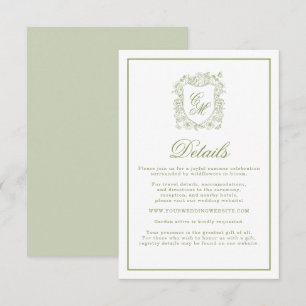 Informações Cartão de Detalhes de Casamento Sage Green Crest G
