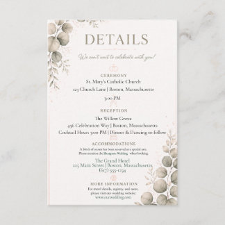 Informações Cartão de Detalhes de Casamento Sage Green Eucalip