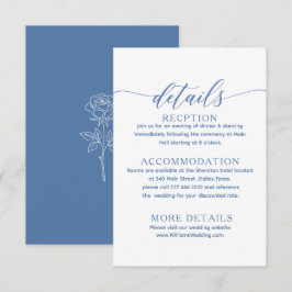 Informações cartão de detalhes de casamento simples azul empoe