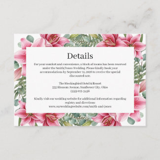 Informações Cartão de Detalhes de Casamento Stargazer Lily