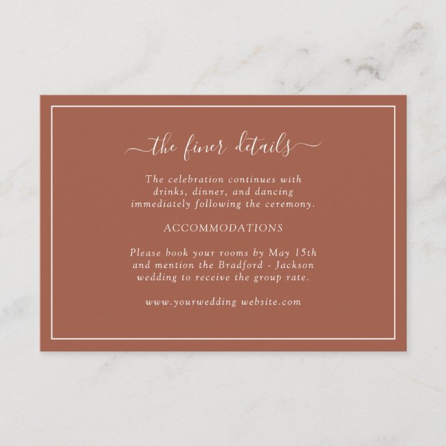 Informações Cartão de Detalhes de Casamento Terracotta (Frente)