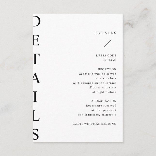 Informações cartão de detalhes de casamento ultra moderno (Frente)