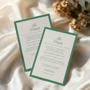 Informações Cartão de Detalhes de Casamento Verde do Clube de 