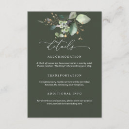 Informações Cartão de Detalhes de Casamento Verde e Dourado