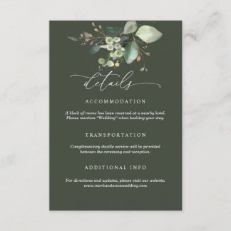 Informações Cartão de Detalhes de Casamento Verde e Dourado