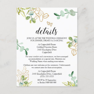 Informações Cartão de Detalhes de Casamento Verde Eucalipto