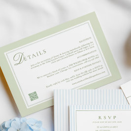 Informações Cartão de Detalhes de Casamento Verde Oliva Claro
