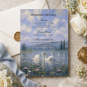 Informações Cartão de Detalhes de Casamento Vintage Swan Lake