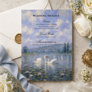 Informações Cartão de Detalhes de Casamento Vintage Swan Lake 