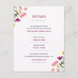 Informações Cartão de Detalhes de Casamento Wildflower Romance