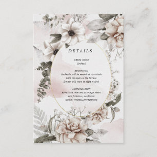 Informações cartão de detalhes de recepção floral prateado com