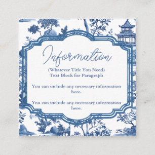 Informações Cartão de Detalhes do Casamento Azul Chinoiserie