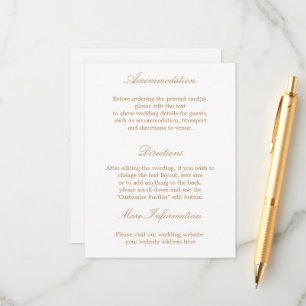 Informações Cartão de Detalhes do Casamento Beige do Ouro Bran