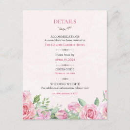 Informações Cartão de Detalhes do Casamento Blush Roses | Flor