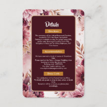 Cartão de Detalhes do Casamento Boho Dreams com Fl